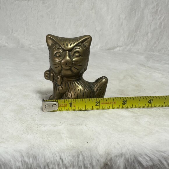Vintage Solid Brass Kitty Kitten Cat Paperweight Figurine 1970's shelf sitter - Picture 7 of 7